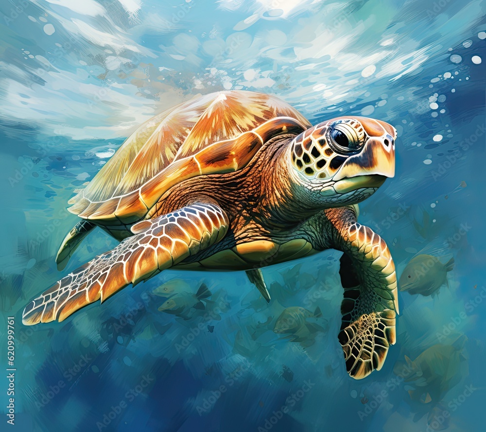 Painted sea turtle. Illustration AI Generative.