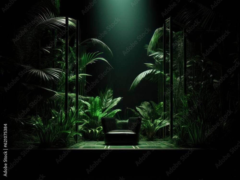 Tropical background with podium. Illustration AI Generative.