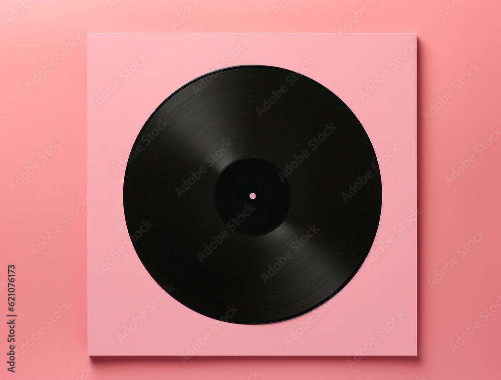 Vinyl record pink background. Illustration AI Generative.