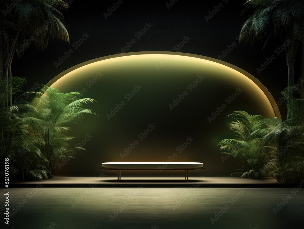 Bench placed in between plants Illustration AI Generative.