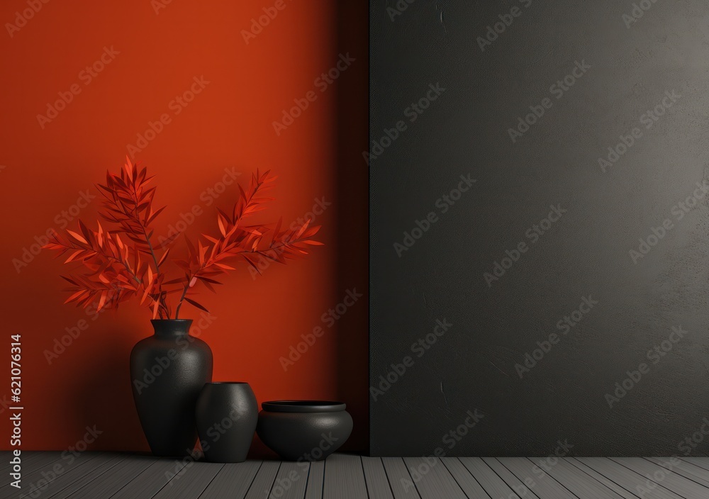 Gray minimalist interior. Illustration AI Generative.