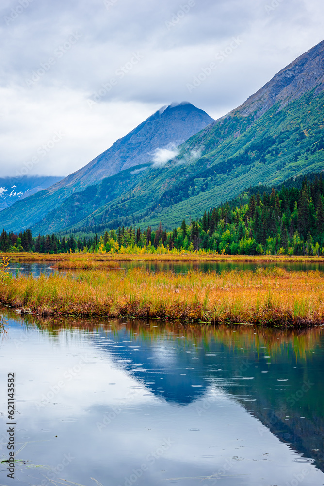 View of Tern Lake in fall season, Moose Pass, Alaska.