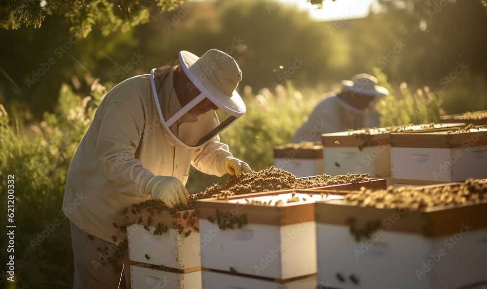 beekeeper working in the garden