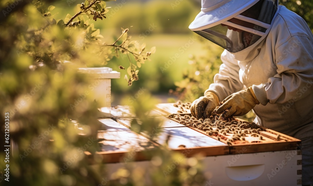 beekeeper working in the garden