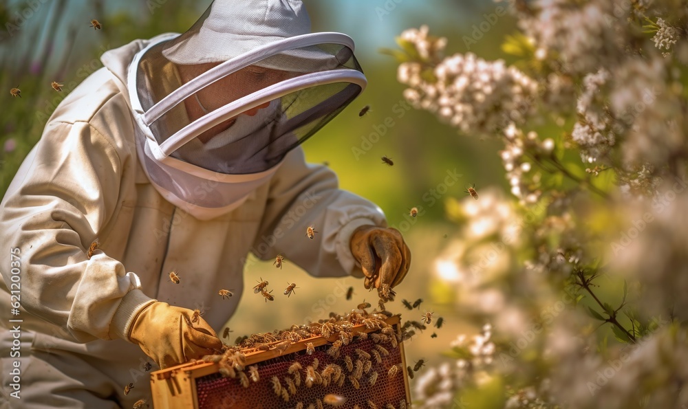 beekeeper working in the garden