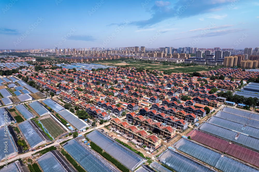 Aerial panoramic view of the skyline in Shouguang vegetable greenhouse area