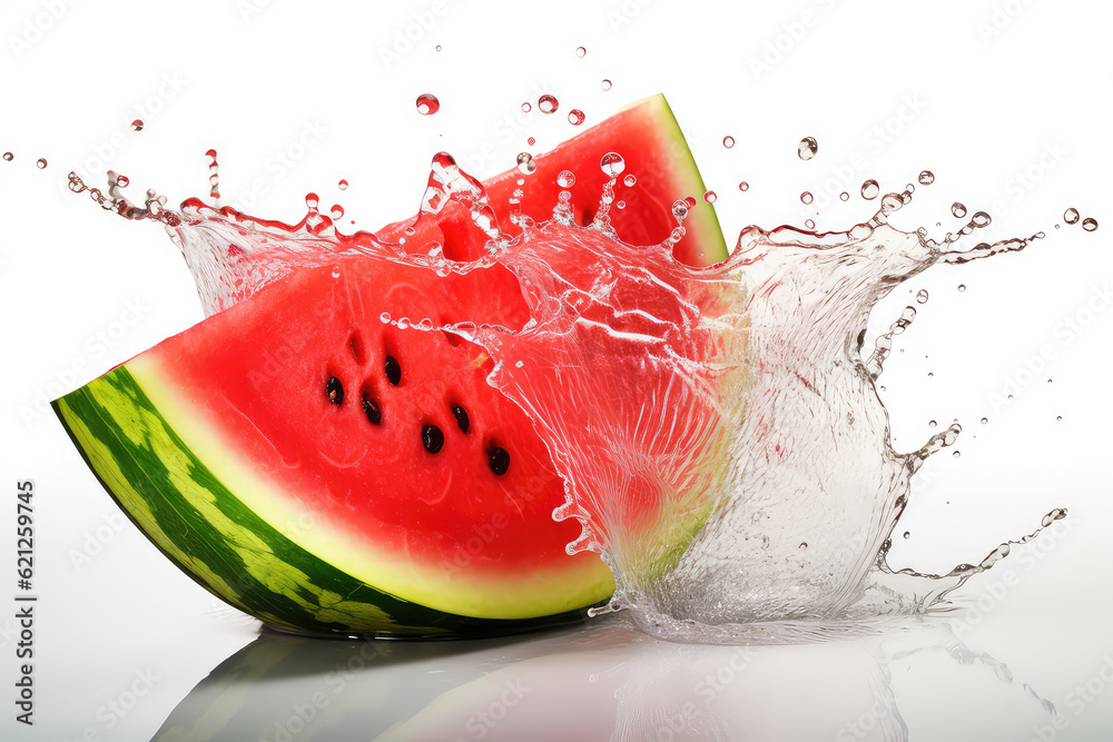 Watermelon juice splash isolated on white background. (ai generated)