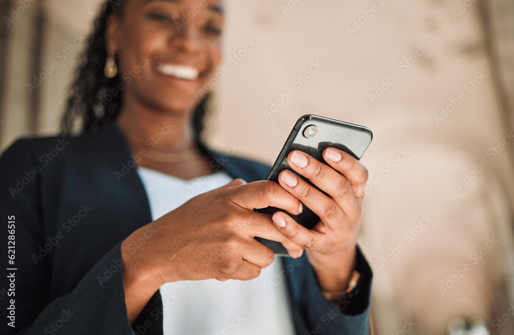 Smartphone, hands and woman typing, scroll social media and chat online, communication and technolog