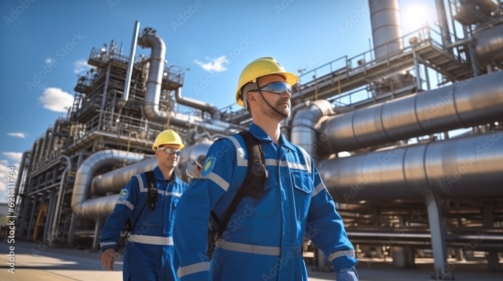 Professional engineer working in a petroleum refinery, Oil refinery and gas processing plant.