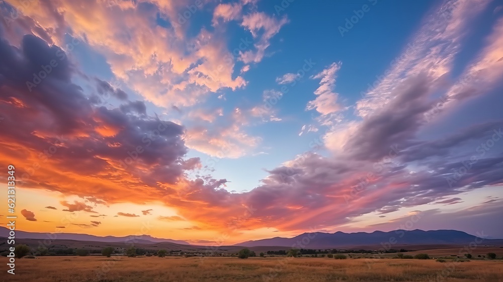 Sunset over the field - Captivating 4K time-lapse: majestic sunrise/sunset landscape with stunning n