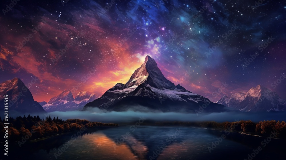 Mountain at night under a starry sky, Generative AI