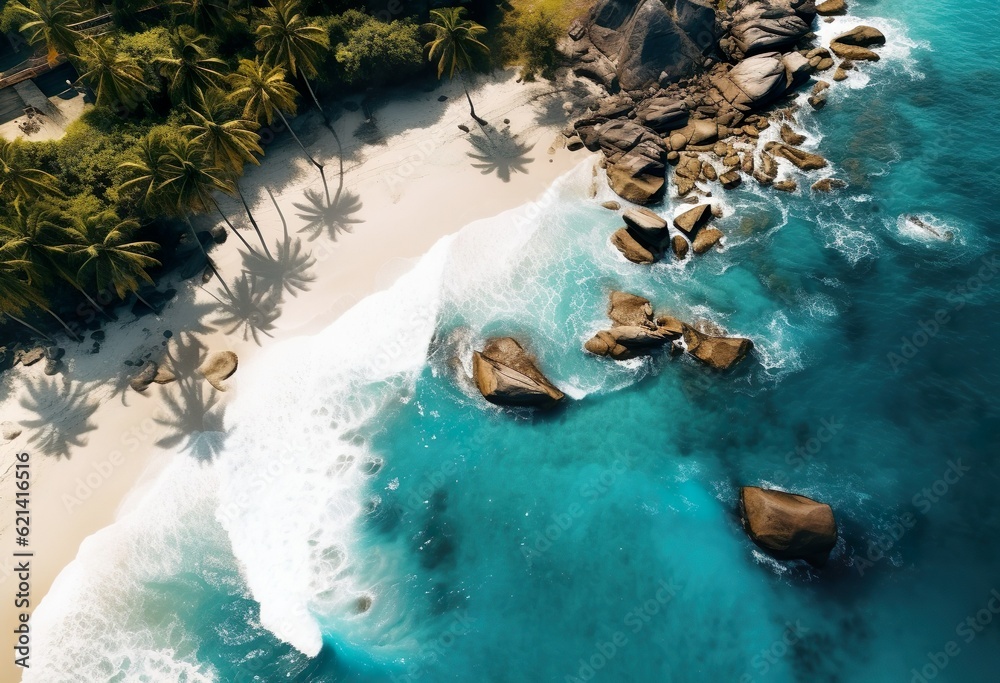 Drone View Of Calm Secluded Beach On Seychelles