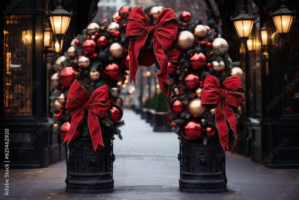 Modern christmas decor in city street. Generative AI