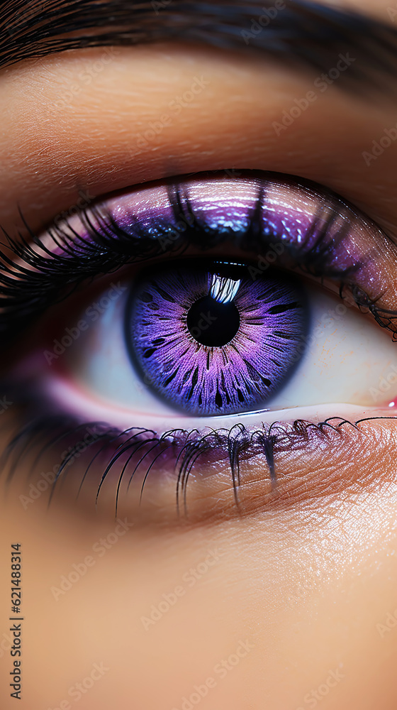 Close-up of a womans eye with dramatic lashes, black eyeline and professional makeup. Generative AI