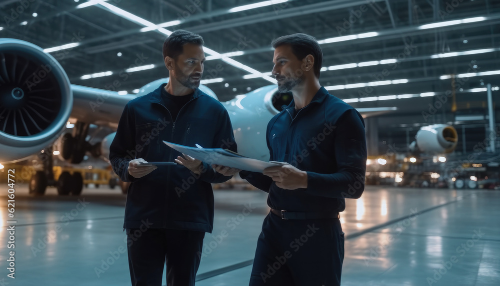 Aircraft Maintenance Engineer, Aircraft Maintenance Mechanic Inspecting and Working on Airplane Jet 