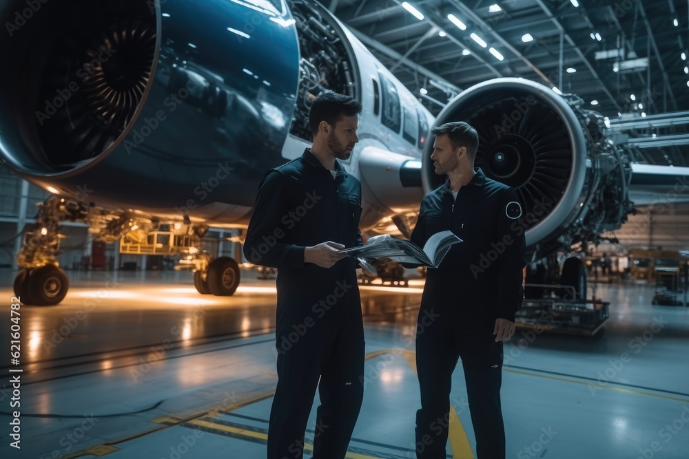 Aircraft Maintenance Engineer, Aircraft Maintenance Mechanic Inspecting and Working on Airplane Jet 