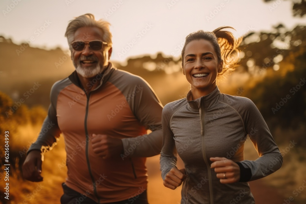 Couple of adults running on a morning, Human enhanced.