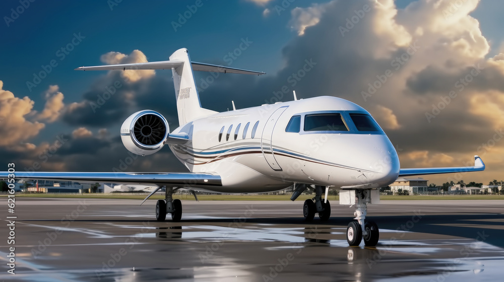 Private jet parking on the runway at the airport.