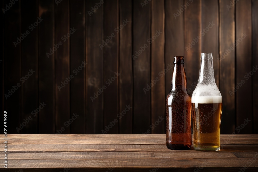 Beer glass and bottle. Illustration AI Generative.