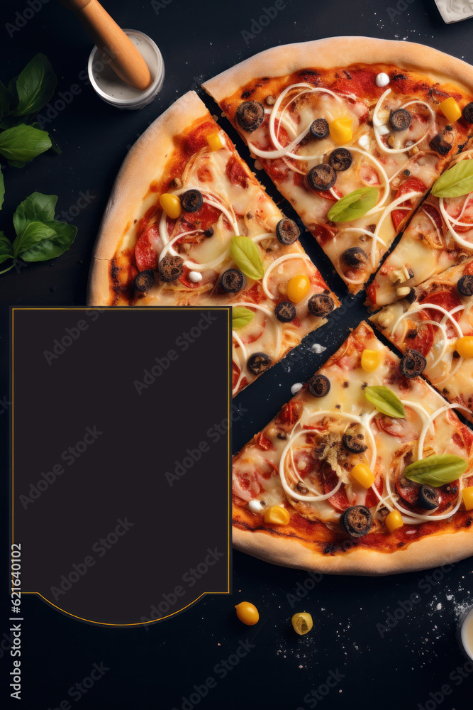 Hot pizza poster,. Illustration AI Generative.