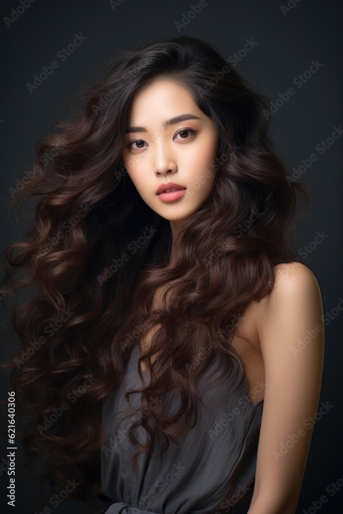 Asian beautiful girl. Illustration AI Generative.