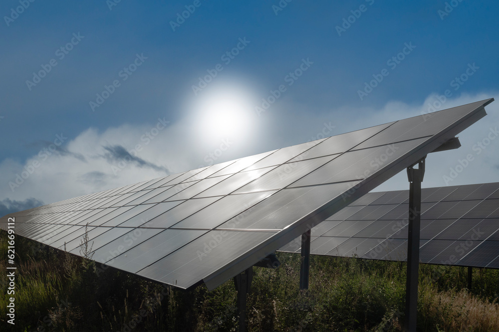 Solar panels with blue sky