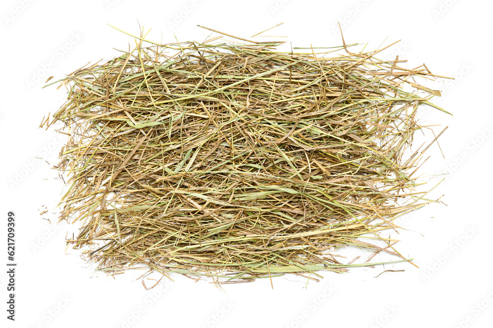 Straw scattered on white background