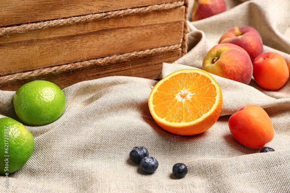 Different fresh fruits on table, closeup