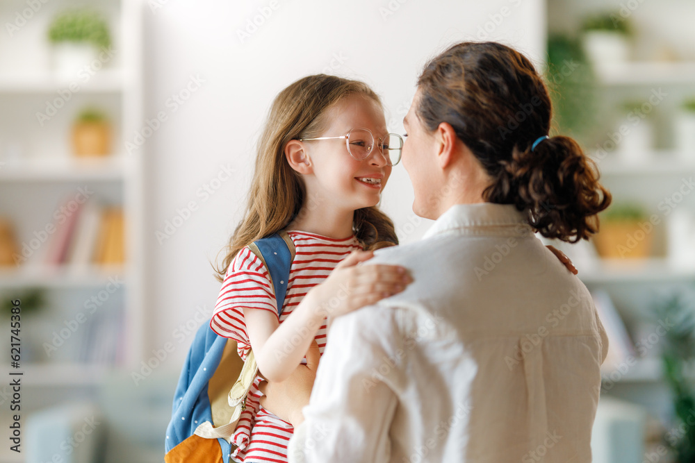 Happy family preparing for school