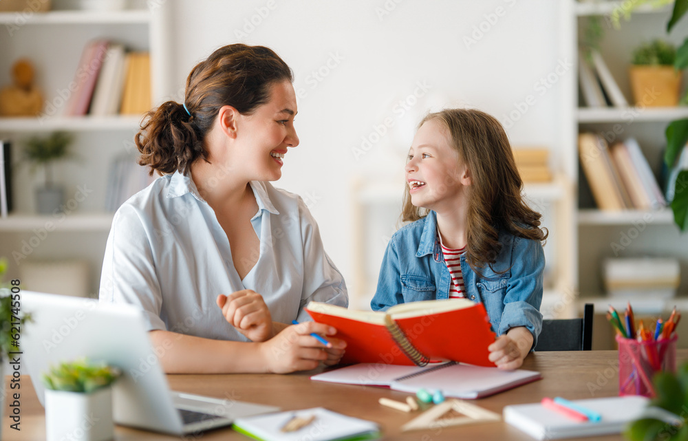 Girl doing homework or online education.