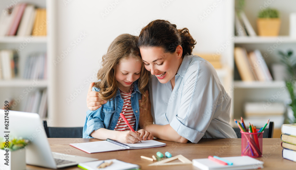 Girl doing homework or online education.