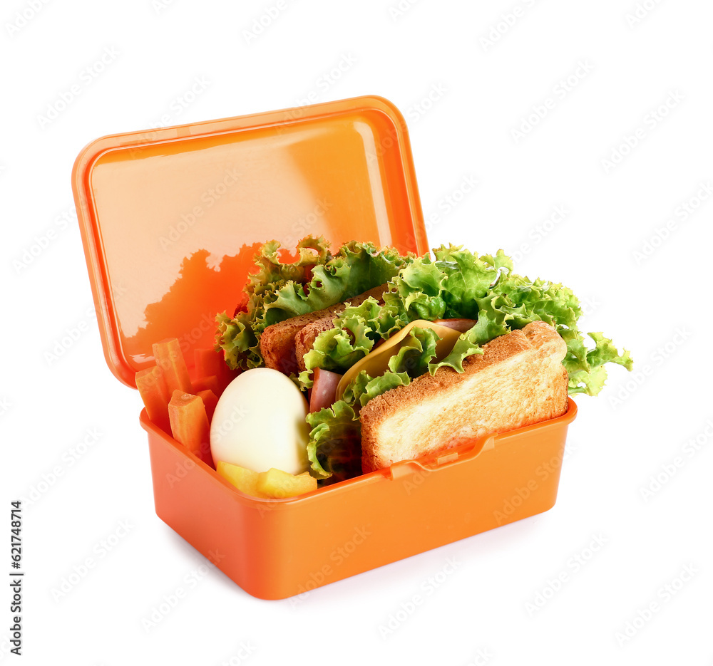 Lunchbox with tasty food isolated on white background