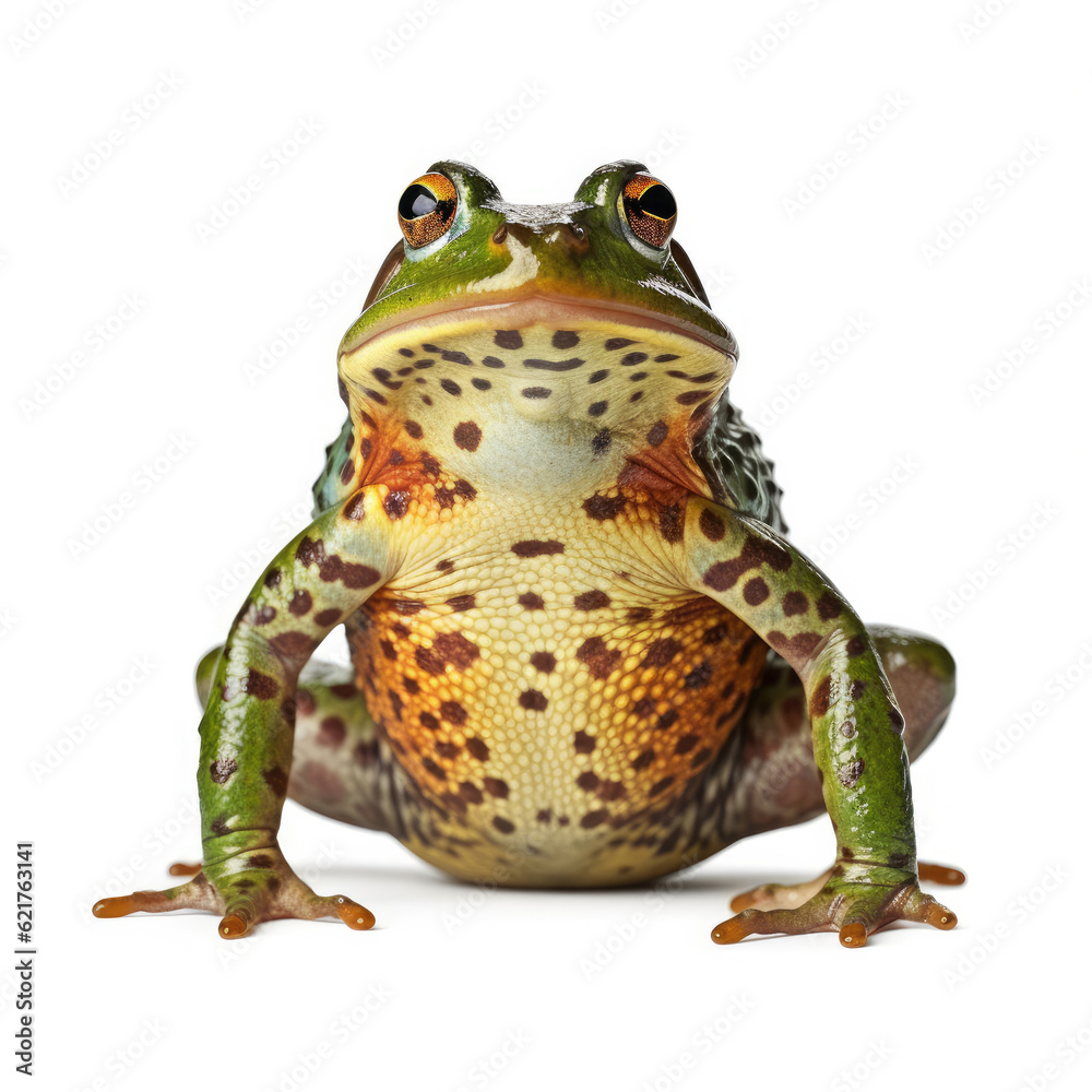 An active Bullfrog (Rana catesbeiana) in a poised position.