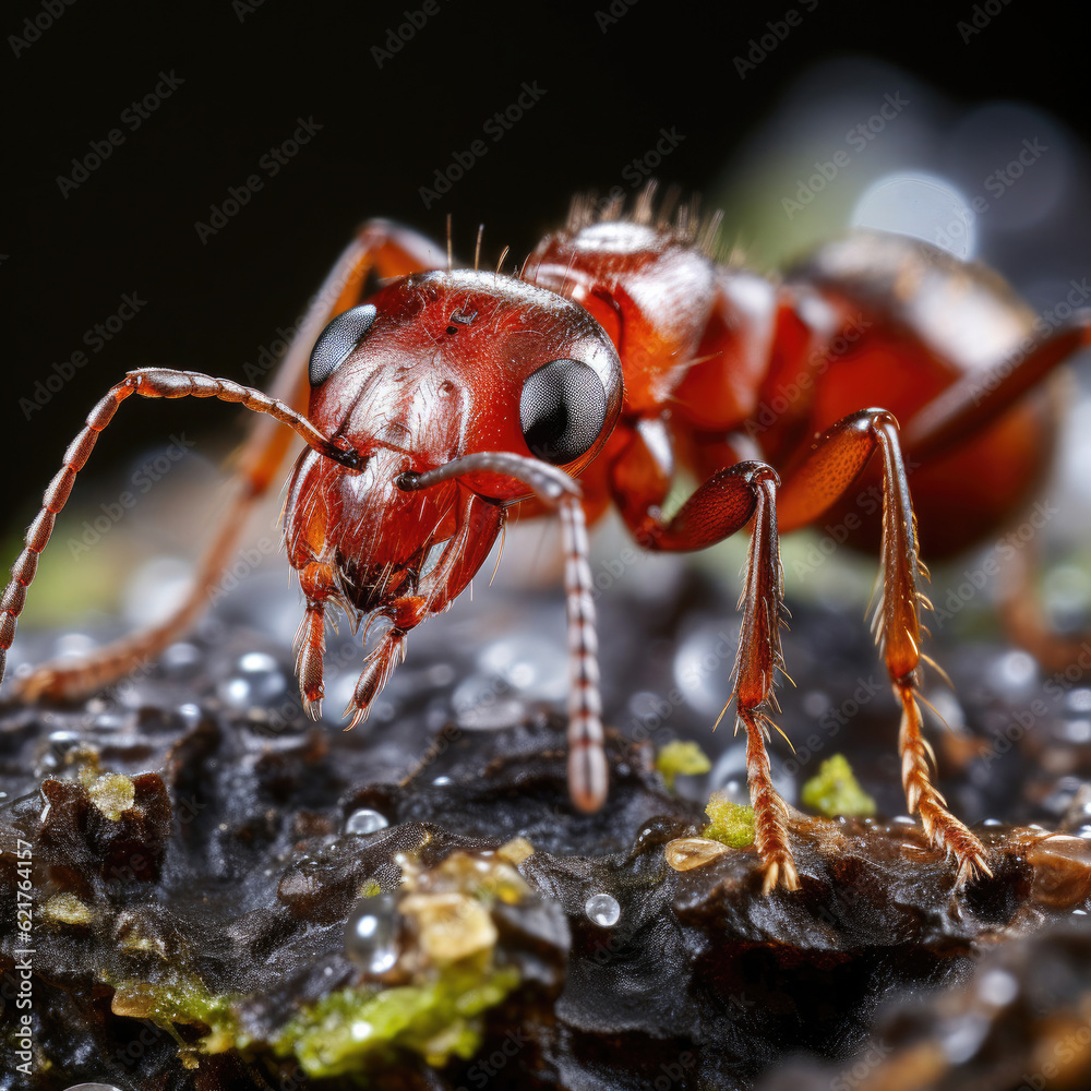 A macro shot of an ant carrying food, highlighting its strength and determination.