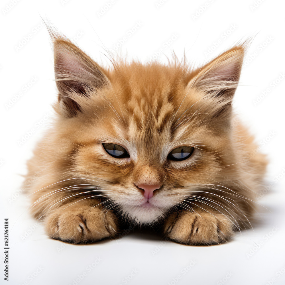 A cute Burmese kitten (Felis catus) curled up in a comfortable position.