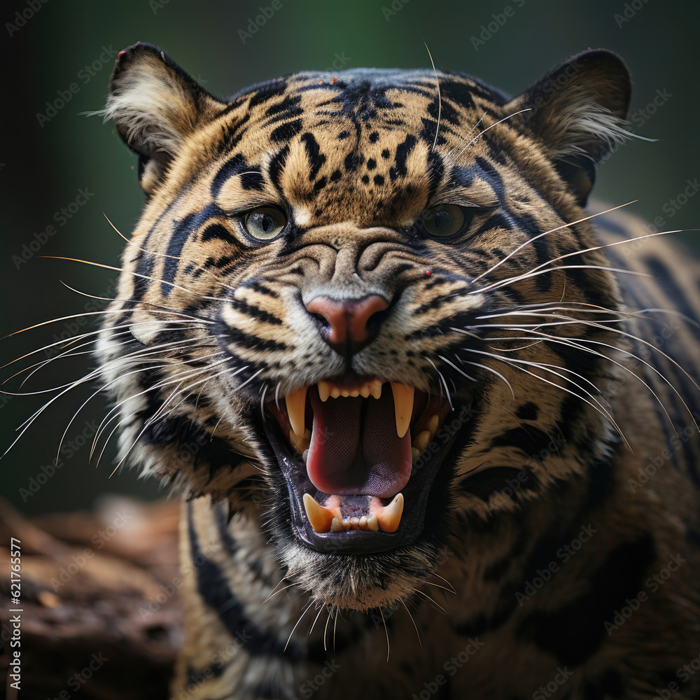 A ferocious clouded leopard (Neofelis nebulosa) ruling over its domain. Taken with a professional ca