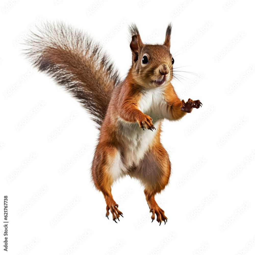 An active Squirrel (Sciurus carolinensis) ready to jump.