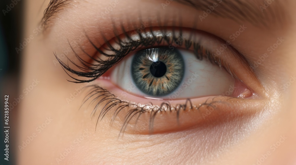 Close up detail beautiful female eye macro, fashion naturel makeup. 