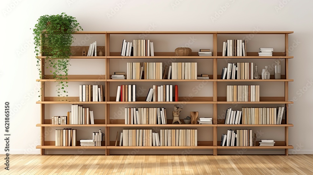 library shelves with books, Pure solid wood full-wall bookshelf