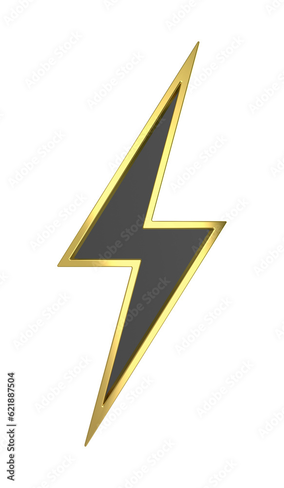 Gold lightning bolt symbol on transparent background