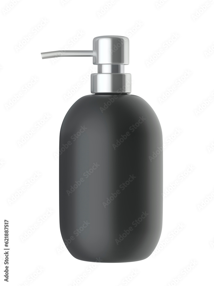 Black liquid soap bottle on transparent background