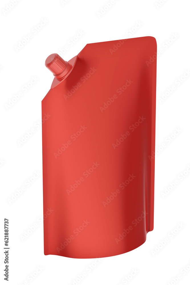 Red stand-up pouch with spout on transparent background