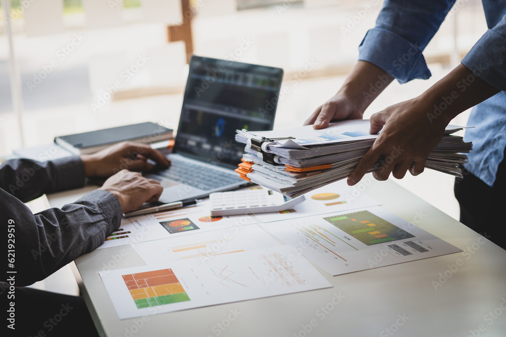 Business documents, Business people consulting meeting to discuss financial report analysis and busi