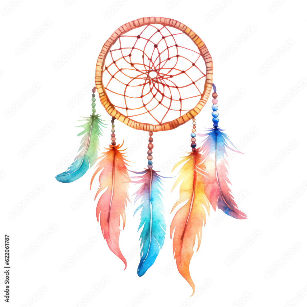 Watercolor dream catcher isolated. Illustration AI Generative.