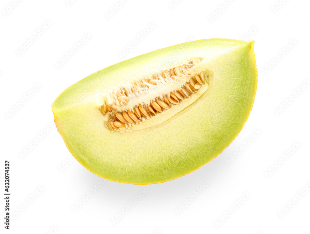 Piece of sweet melon on white background