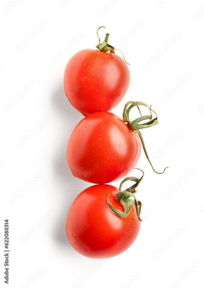 Fresh cherry tomatoes on white background