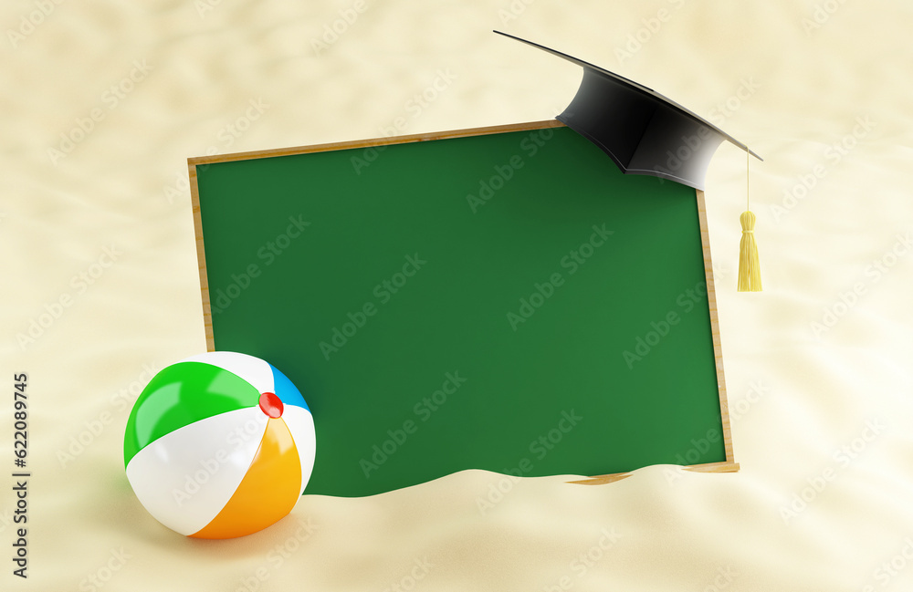 school at the beach, graduation cap blank, beach ball