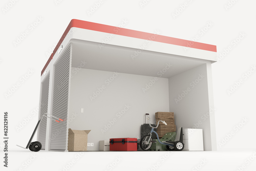 3d illustration of self storage units section isolated on white background