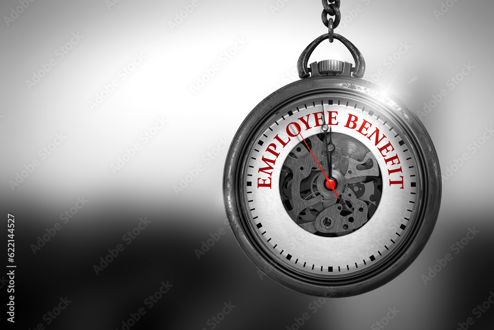 Employee Benefit on Pocket Watch Face with Close View of Watch Mechanism. Business Concept. Employee