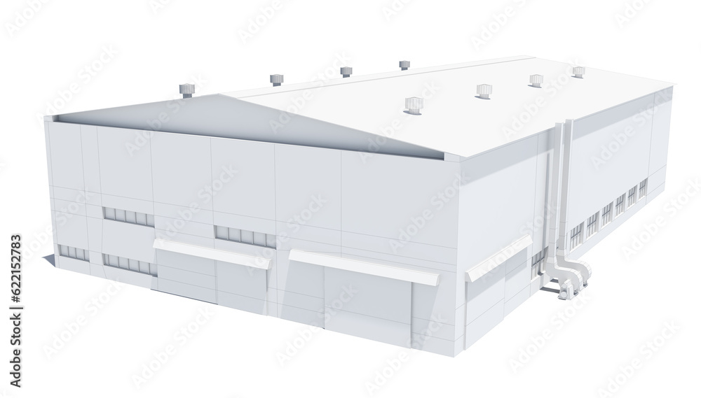 Hangar building. White wire-frame. Isolated on white, 3D Illustration